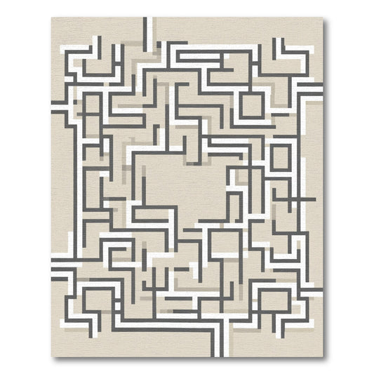 Modern Gray White Intersecting Lines Rug