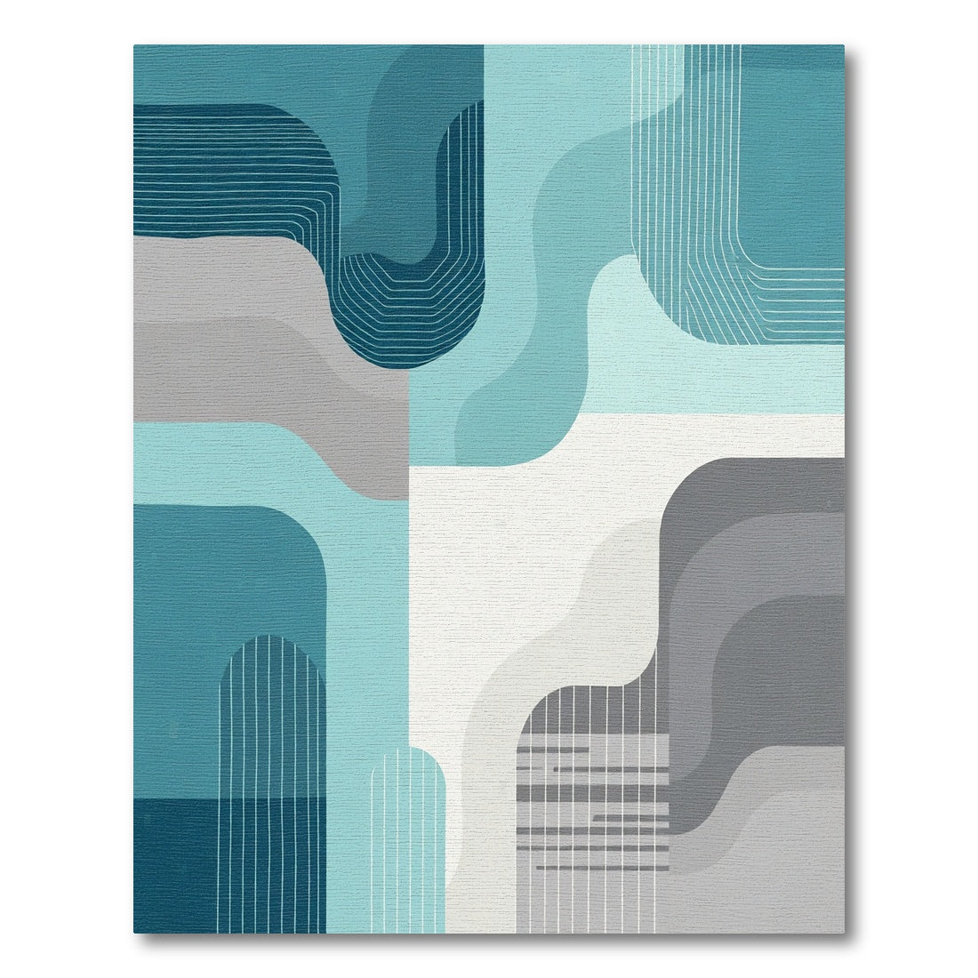 Aqua Teal Abstract Wavy Geometric Rug