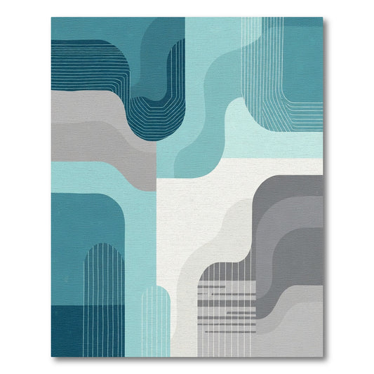 Aqua Teal Abstract Wavy Geometric Rug