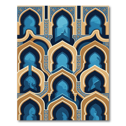Golden Archway Blue Mosaic Geometric Rug