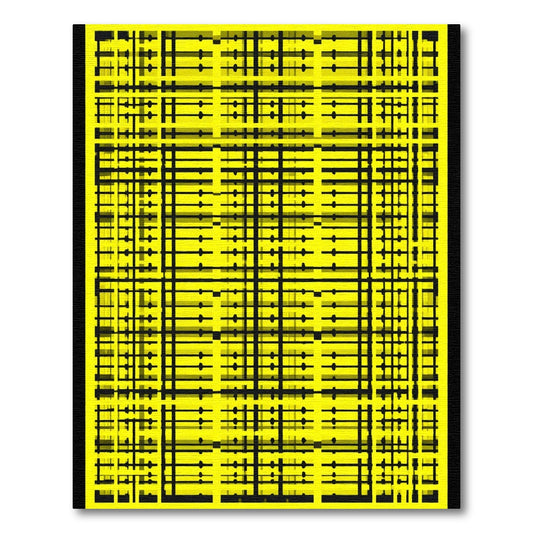 Geometric Black Lines Yellow Grid Rug