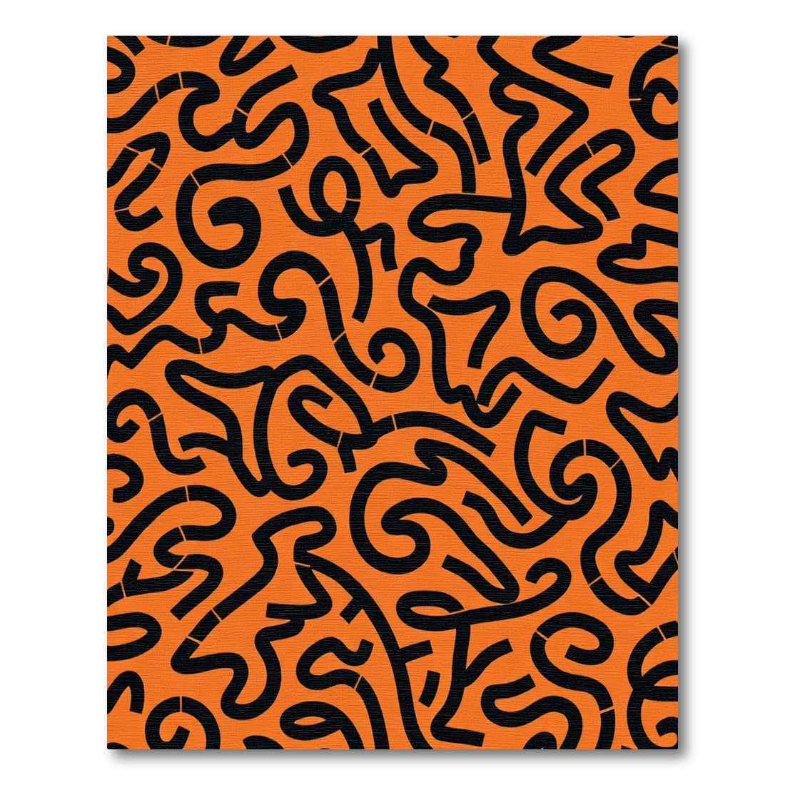 Orange Black Abstract Wavy Lines Rug
