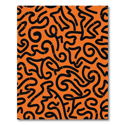 Orange Black Abstract Wavy Lines Rug