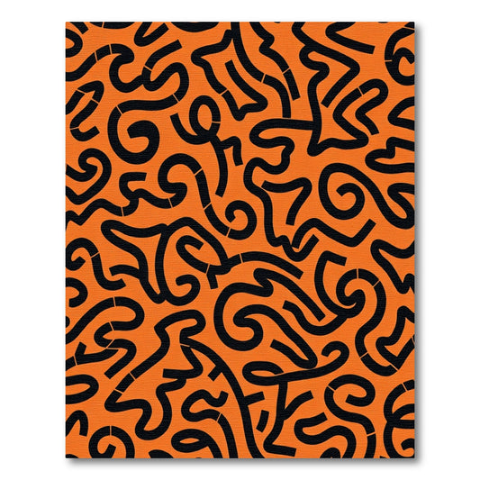 Orange Black Abstract Wavy Lines Rug