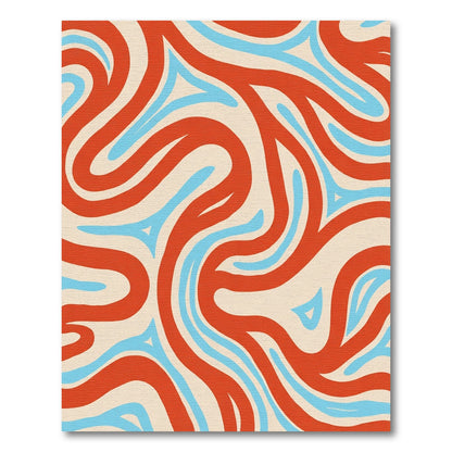 Crimson Blue Swirl Abstract Rug