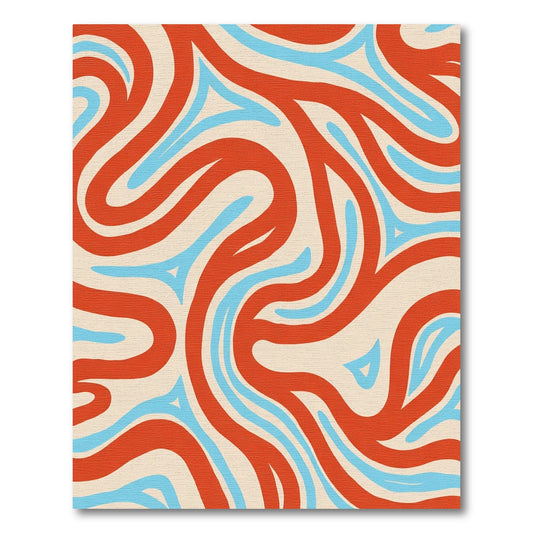 Crimson Blue Swirl Abstract Rug