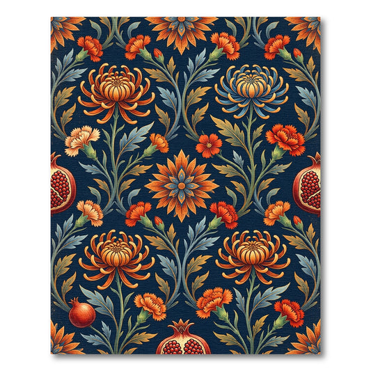 Rich Orange Floral Pomegranate Dark Rug