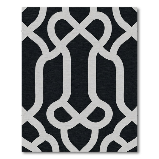 Modern Black White Interlocking Geometric Rug