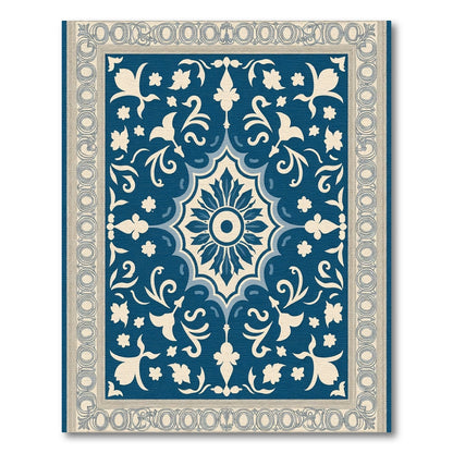 Ornate Cobalt Bloom Within Border Rug