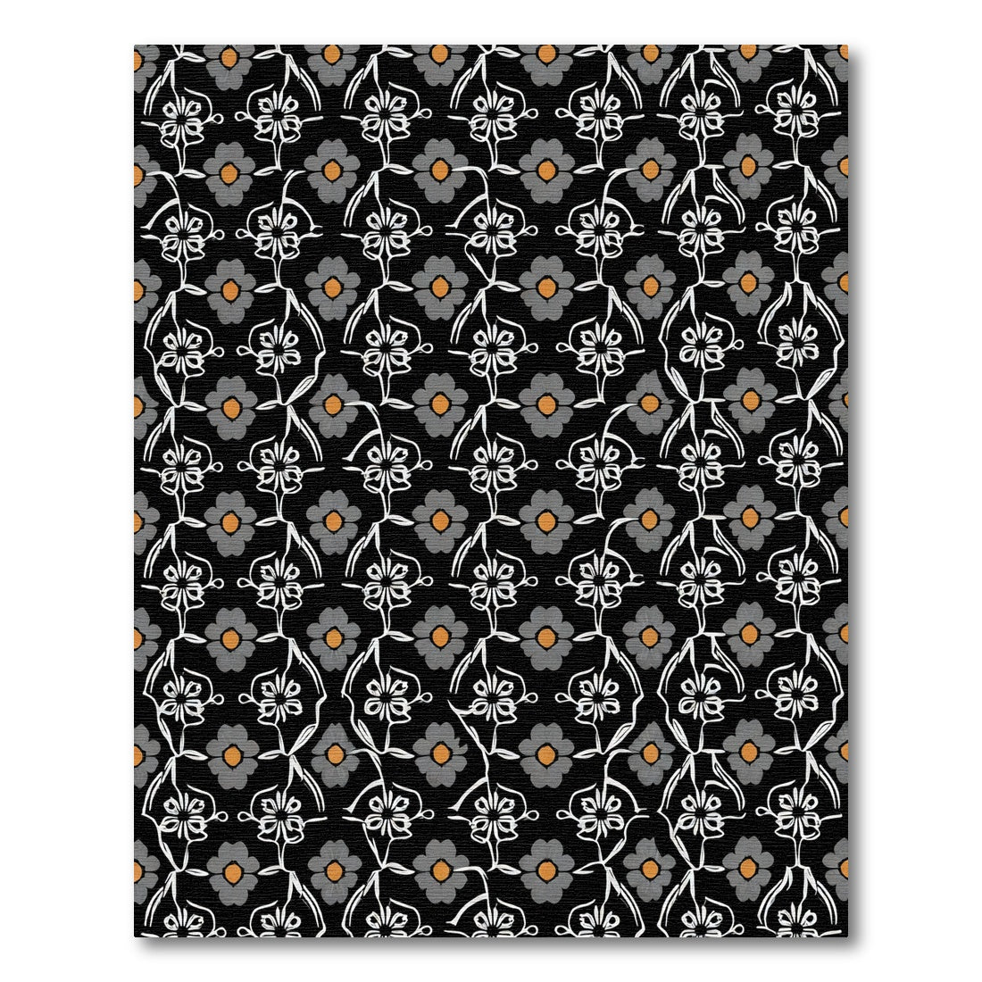 Monochrome Gray Orange Floral Lattice Rug