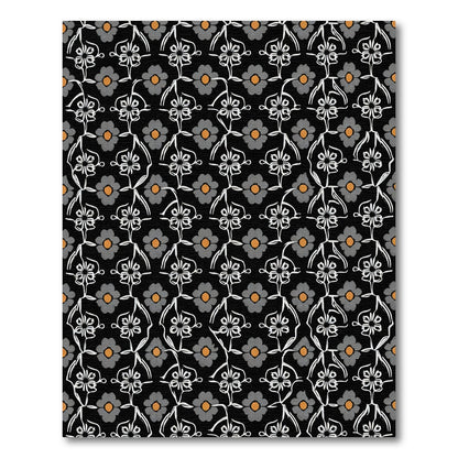 Monochrome Gray Orange Floral Lattice Rug