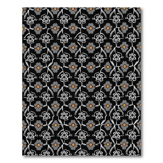 Monochrome Gray Orange Floral Lattice Rug