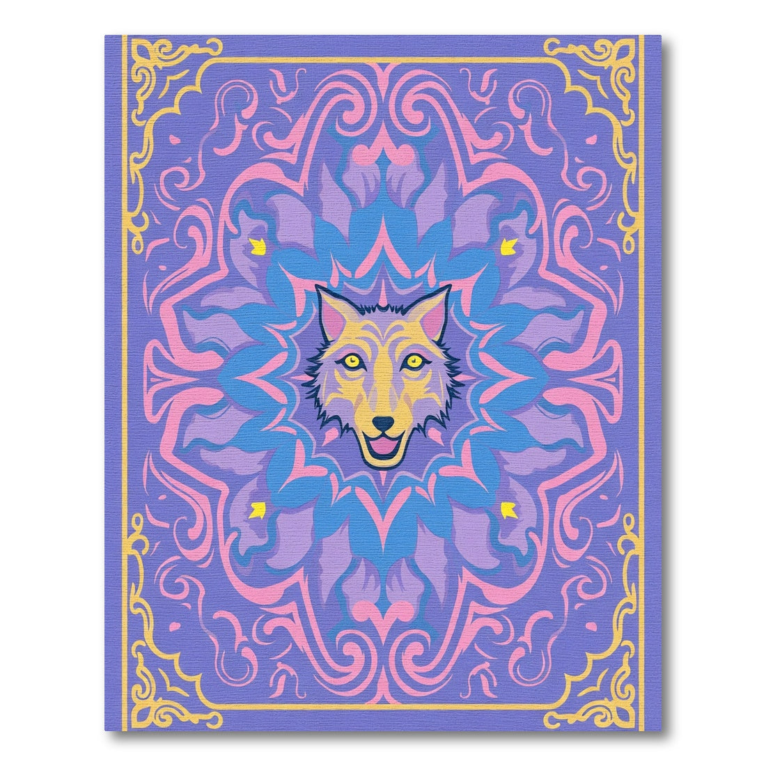 Purple Yellow Wolf Mandala Rug