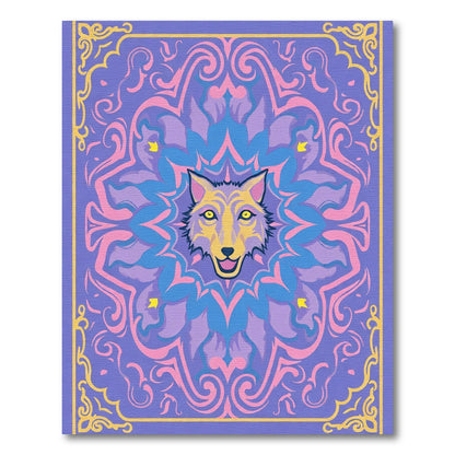 Purple Yellow Wolf Mandala Rug