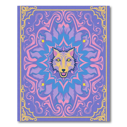 Purple Yellow Wolf Mandala Rug