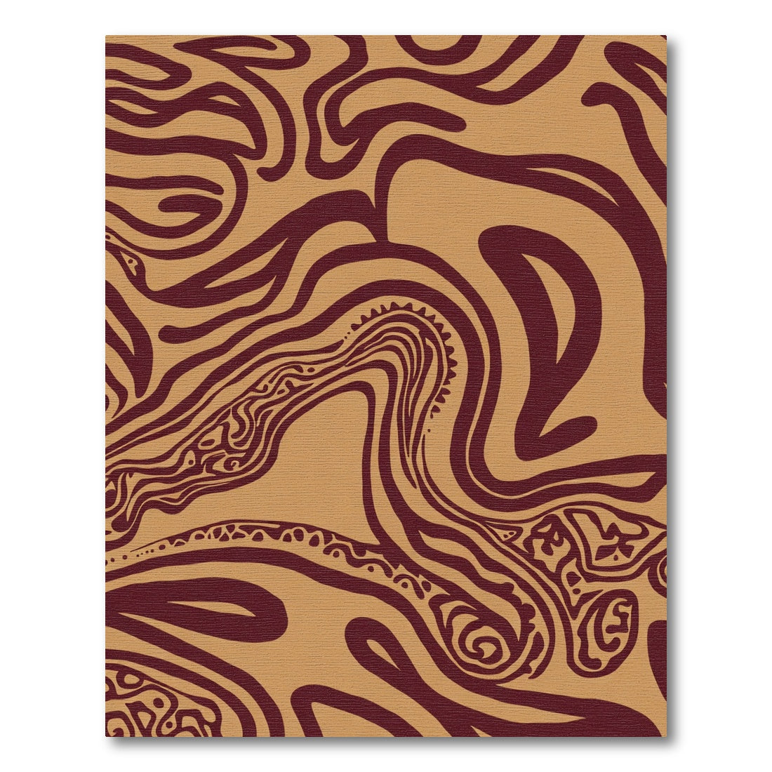 Maroon Swirls On Tan Abstract Rug