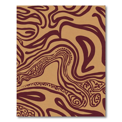 Maroon Swirls On Tan Abstract Rug