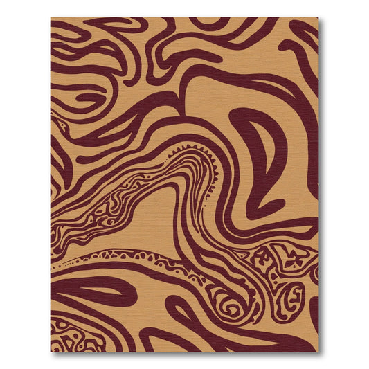 Maroon Swirls On Tan Abstract Rug