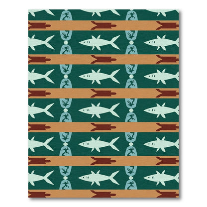 Teal Orange Shark Turtle Stripes Rug