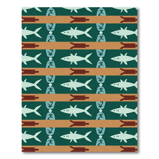 Teal Orange Shark Turtle Stripes Rug
