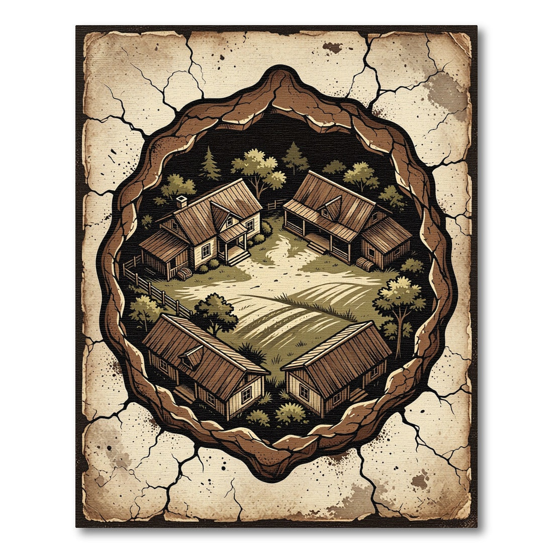Rustic Village Isometric View Rug