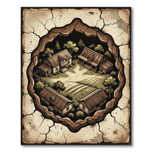 Rustic Village Isometric View Rug