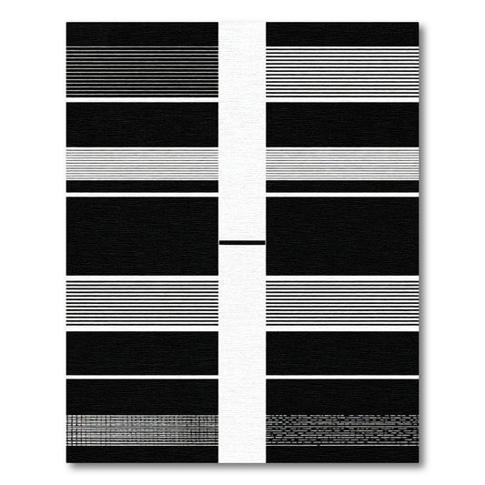 Modern Black White Horizontal Stripe Composition Rug