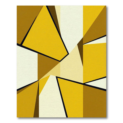 Golden Abstract Geometric Ochre Cubist Area Rug