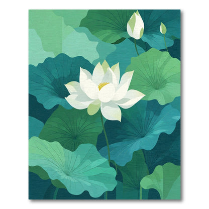 White Lotus Pond Serene Green Rug