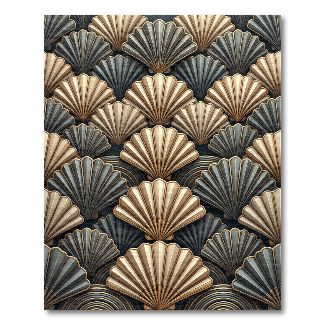 Art Deco Gold Gray Fan Layers Rug