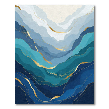 Oceanic Blue Waves Gold Accent Rug
