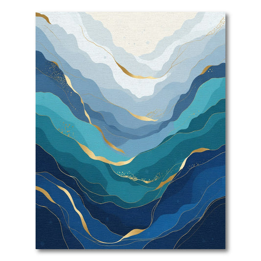 Oceanic Blue Waves Gold Accent Rug