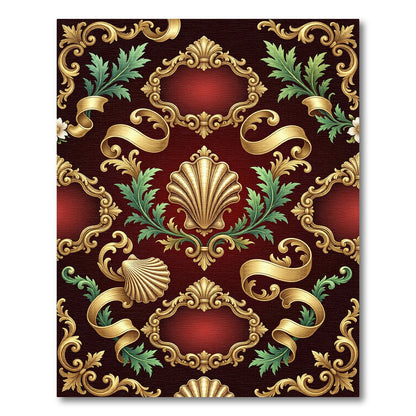 Crimson Gold Baroque Shell Frame Rug