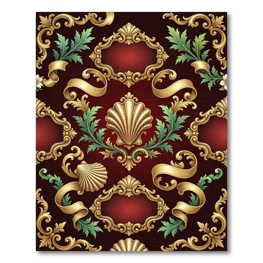 Crimson Gold Baroque Shell Frame Rug