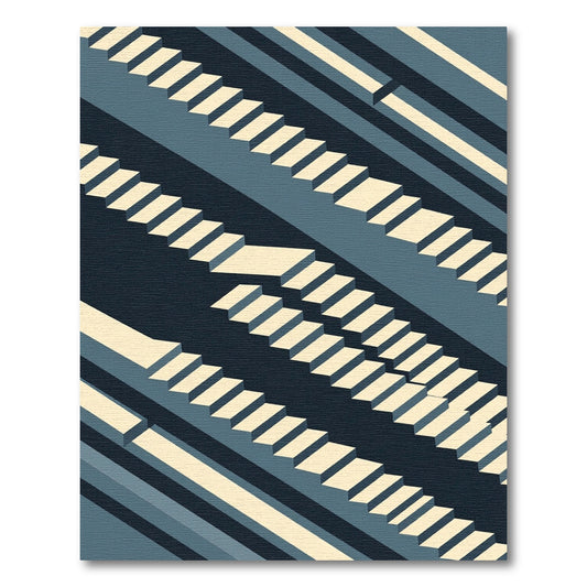 Modern Isometric Stairs Navy Cream Rug