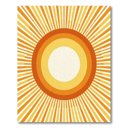 Retro Orange Sunburst Concentric Circles Rug