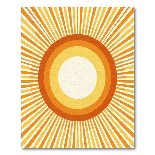 Retro Orange Sunburst Concentric Circles Rug