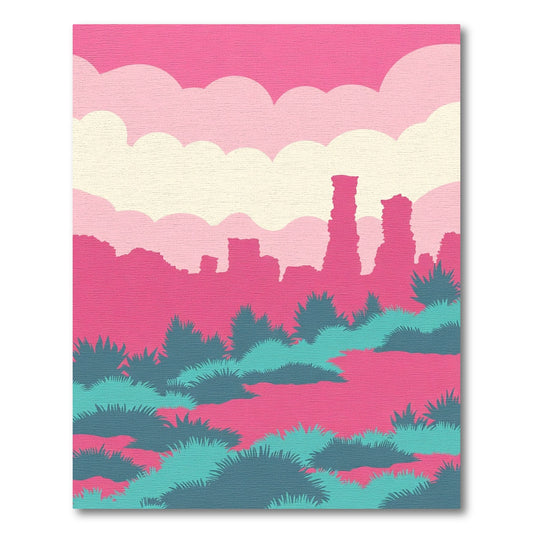 Pink Blue Abstract Sunset Landscape Rug