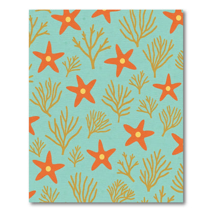 Orange Starfish Aquatic Coral Pattern Rug