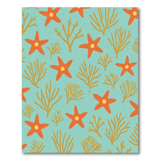 Orange Starfish Aquatic Coral Pattern Rug