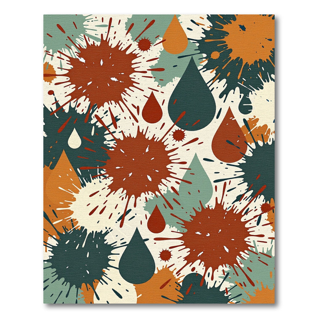 Abstract Rust Teal Droplet Splash Rug