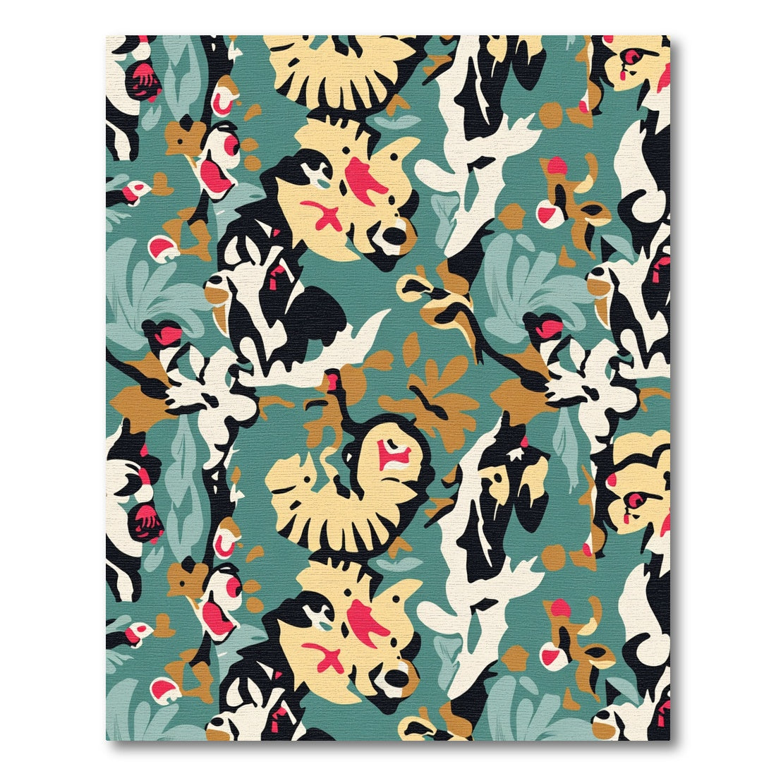 Teal Yellow Abstract Animal Collage Rug