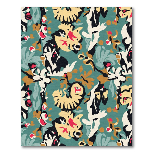 Teal Yellow Abstract Animal Collage Rug