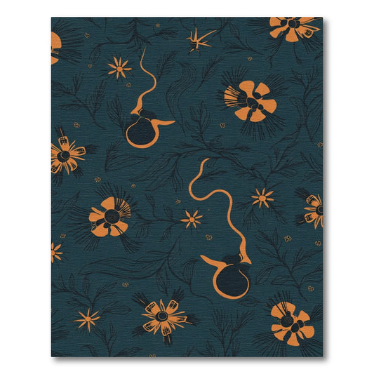 Orange Floral Vine Deep Teal Rug