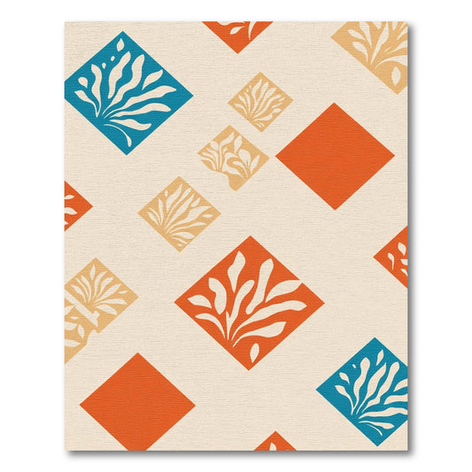 Orange Blue Abstract Diamond Foliage Rug