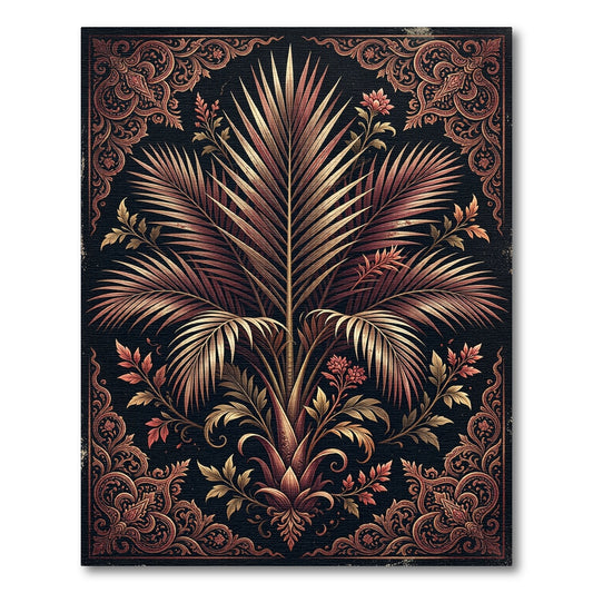 Elegant Gilded Palm Botanical Frame Rug