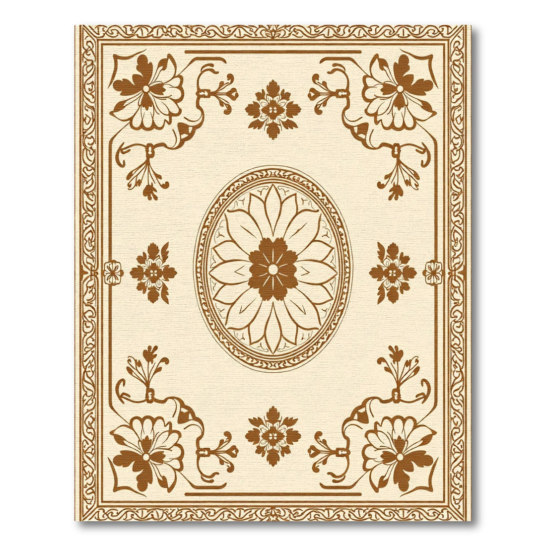 Brown Vintage Floral Medallion Border Rug
