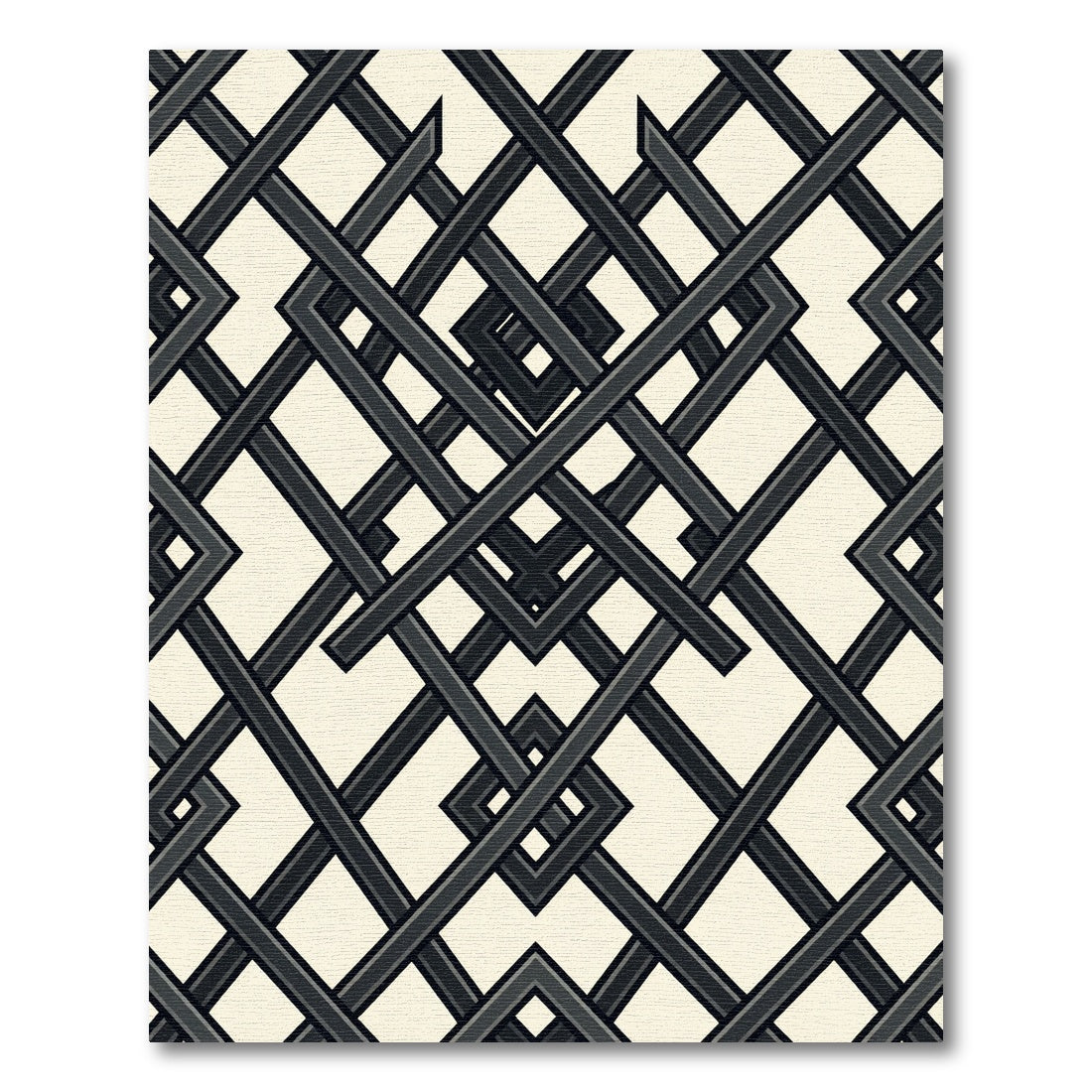 Sophisticated Charcoal Interlocking Geometric Grid Rug