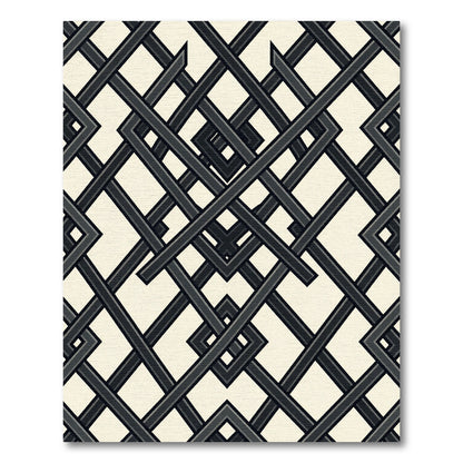 Sophisticated Charcoal Interlocking Geometric Grid Rug