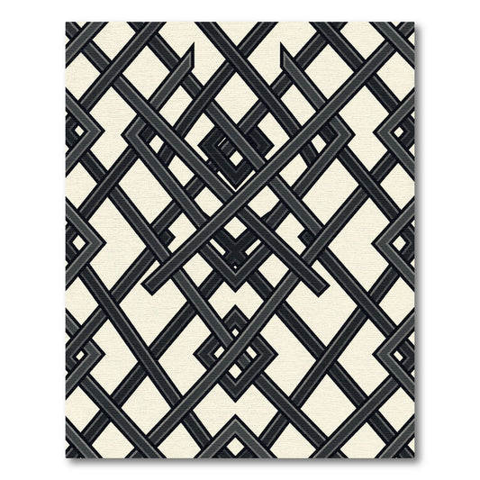 Sophisticated Charcoal Interlocking Geometric Grid Rug